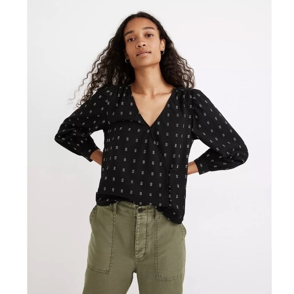 Madewell Kinston Side-Button Wrap Top in Textured Dobby XXS - Picture 1 of 6